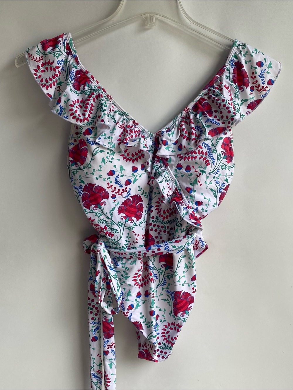 Toluca swim Isabella wrap one piece swimsuit multicolor floral ruffle straps M 8